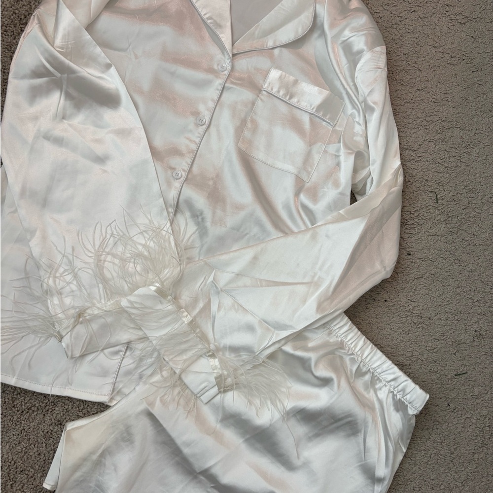 Elegant White Satin Pajama Set